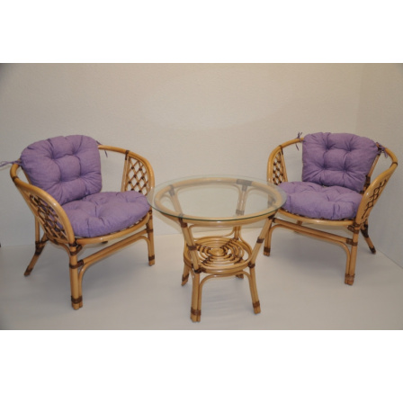 Ratanová pohovka Bahama malé vankúše LUX fialové zvýraznenia