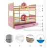 Detská poschodová posteľ RICO so zásuvkou 90x200 cm, bez matraca, Prírodná/Ružová