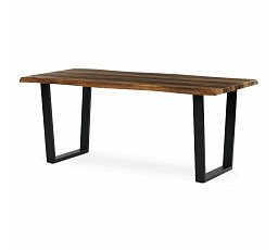 Jedálenský stôl, 180x90x75 cm, MDF doska, dekor staré drevo, kovové nohy v tvare U, čierny matný lak