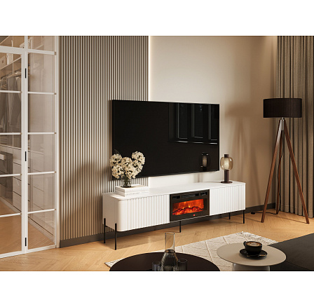 TV komoda VERA 190 EF s malým krbom, biela