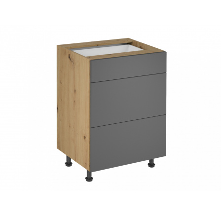 Spodná kuchynská skrinka Langen D60S3, sivá/dub artisan