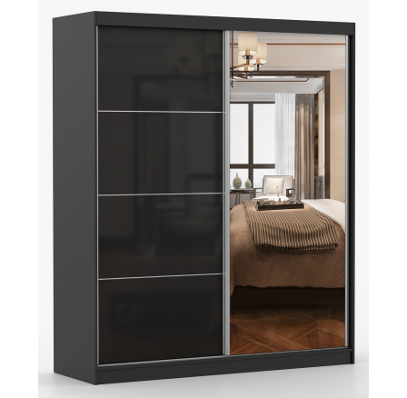 Šatní skriňa MULTI 31 - 183 cm, Čierna/Čierny Lesk