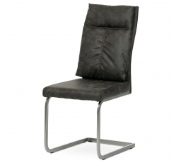 Jedálenská stolička, sivá látka vo vintage koži, kovová podnož, brúsený nikel