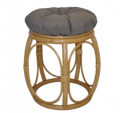 Ratanová taburetka široká medová polster sivý melír