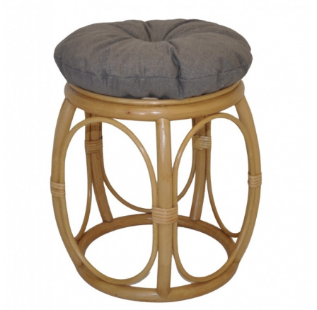 Ratanová taburetka široká medová polster sivý melír