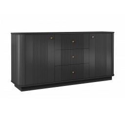 VESPER KOMODA 160 2D3SZ - čierny MDF / čierny MDF / zlaté úchyty / sokel