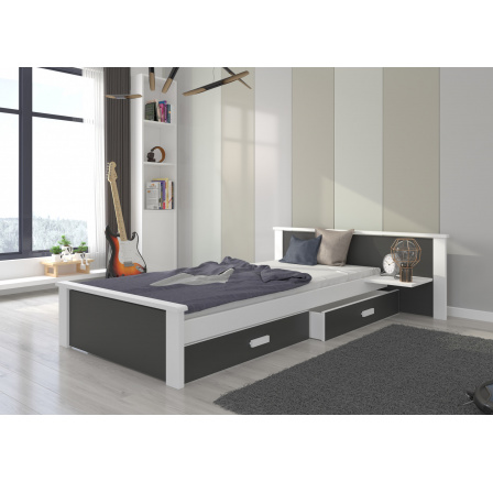 ALDEX Vankúšová posteľ 200x90 biela+karbón