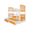 Trojlôžková poschodová posteľ s matracmi SORIA Biela+Oranžová