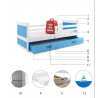 Detská posteľ RICO 90x190 cm so zásuvkou, bez matraca, Biela/Modrá
