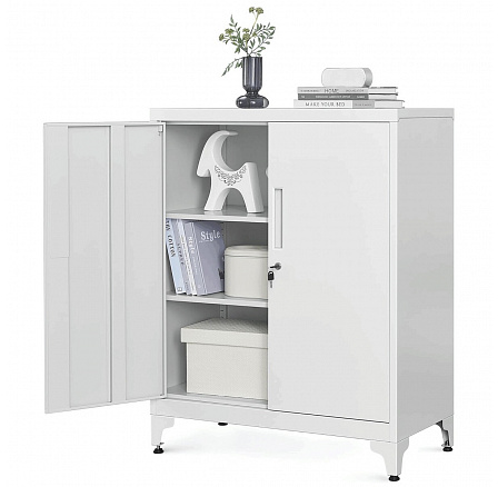 Komoda 80x40x90cm, kov, bílá, AUS-E1113 WT