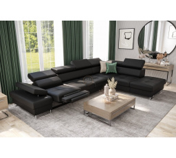 Rohová sedacia súprava GALAXY, relax s funkciou spania 225X350 cm - čierna eko koža, pravá