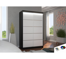 Šatní skriňa s posuvnými dverami a LED osvetlením BENISSO 120 Čierna+Biela
