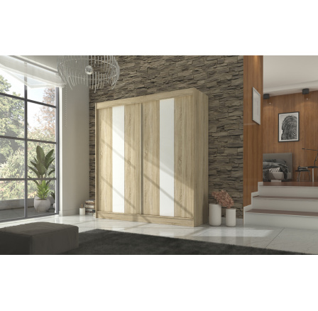 Šatní skriňa s posuvnými dverami s lacobelom KAREN 200 Sonoma+White Lacobel Šatní skriňa s posuvnými dverami s lacobelom KAREN 200 Sonoma+White Lacobel