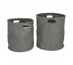 Sada 2 okrúhlych sivých plstených krabíc