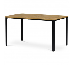 Jedálenský stôl, vrchná doska z MDF, dýha z divokého duba, kovové nohy, čierny lak