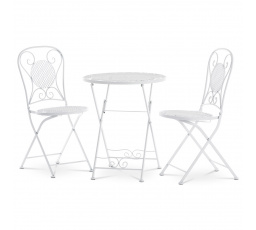 Záhradný set, stôl + 2 stoličky, kov, biely lak (dizajn k lavičke JF2237)
