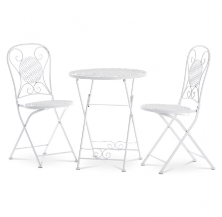 Záhradný set, stôl + 2 stoličky, kov, biely lak (dizajn k lavičke JF2237) Záhradný set, stôl + 2 stoličky, kov, biely lak (dizajn k lavičke JF2237)