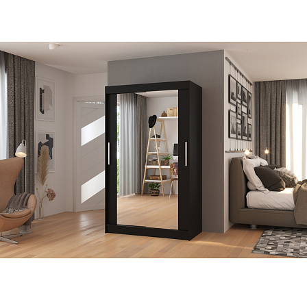 Posuvná skriňa so zrkadlom TIBAGO 120 Čierna+Čierna