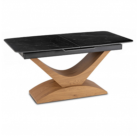 Stôl ALICANTE Keramický Rozkladací 160-200 cm Čierny Mramor/Dub