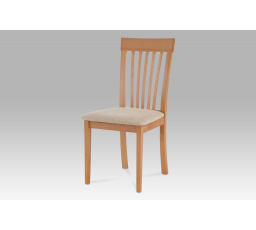 Jedálenská stolička, masívne bukové drevo, farba buk, béžové látkové čalúnenie