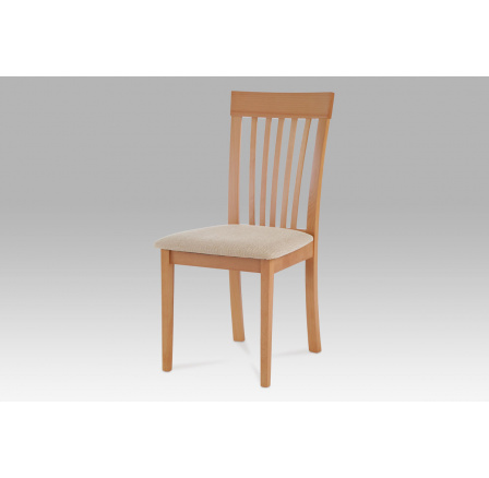 Jedálenská stolička, masívne bukové drevo, farba buk, béžové látkové čalúnenie
