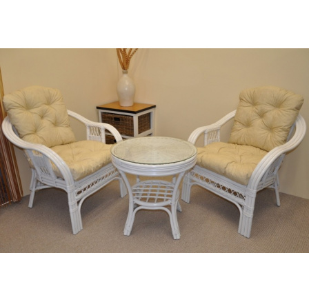 Ratanová sedacia súprava Rio De Janeiro 2+1 biele vankúše béžové odlesky