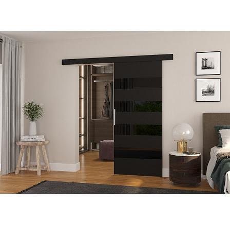 Posuvné dvere na stenu MILOU 86 Black+Black Lacobel Posuvné dvere na stenu MILOU 86 Black+Black Lacobel