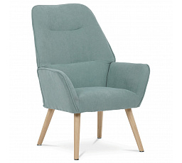 Kreslo "ušiak", čalúnenie modrá látka, nohy z masívneho kaučukového dreva