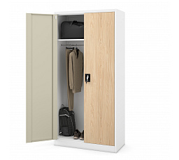 Biela multifunkčná kovová skriňa / dub sonoma: Eco Design DAWIT, 900 x 1850 x 450 mm