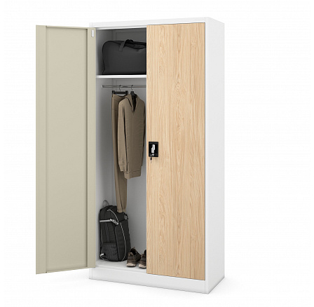 Biela multifunkčná kovová skriňa / dub sonoma: Eco Design DAWIT, 900 x 1850 x 450 mm