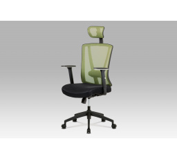 Kancelárska stolička, čierna MESH+zelená sieťovina, plastový kríž, synchrónna mechanika