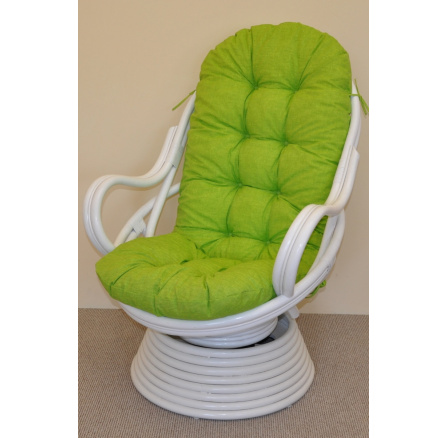 Ratanové hojdacie kreslo Swivel biely vankúš svetlozelené zvýraznenia
