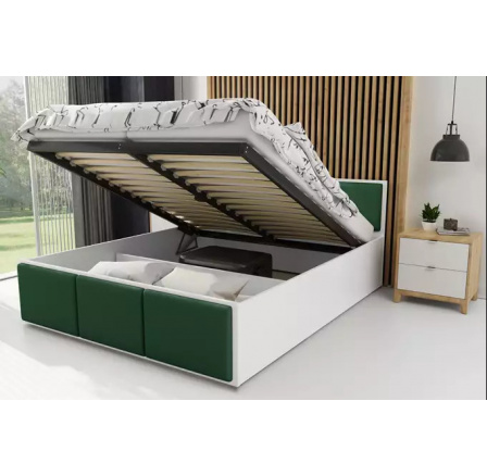 Spálňová posteľ Panamax v bielej farbe, so zelenou výplňou, bez matraca 120 x 200