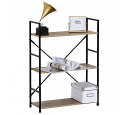 Regál, 3 police, dekor dub, MDF, čierny lak