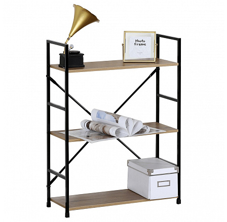 Regál, 3 police, dekor dub, MDF, čierny lak