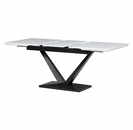 Stôl jedálenský, 140+40x85, biela matná MDF doska, čierne kovové nohy.