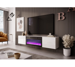 TV komoda LIVO RTV 180 závesný s krbom, biely