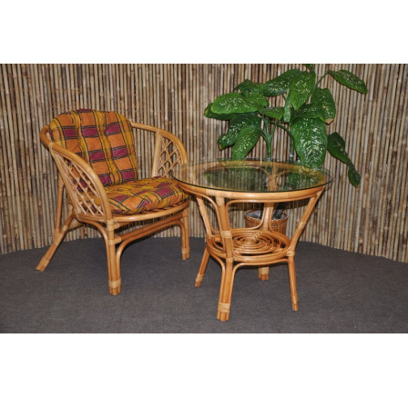 Ratanová sedacia súprava Bahama 1+1 med, okrový vankúš