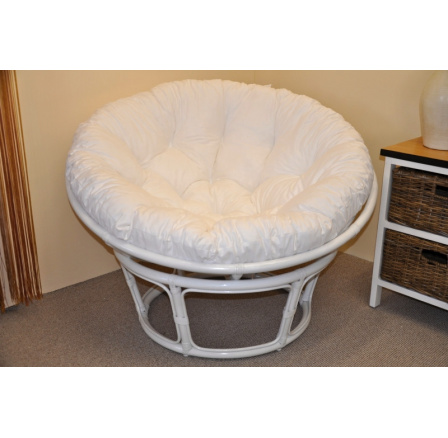 Ratanový papasan 115 cm biely - vankúš biely
