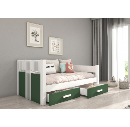 Jednolôžková posteľ BIBI s matracom 200x90 biela+zelená