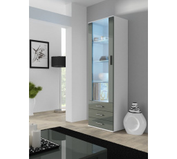 Vitrína SOHO S1, biela/sivý lesk