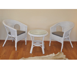 Ratanová pohovka Fabion biele vankúše sivé odlesky