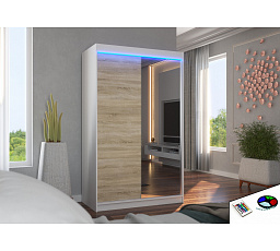Posuvná skriňa so zrkadlom a LED osvetlením REWENA 120 Biela+Sonoma