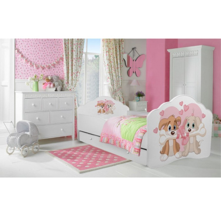 Posteľ s matracom a zásuvkou CASIMO TWO DOGS 160x80 Biela