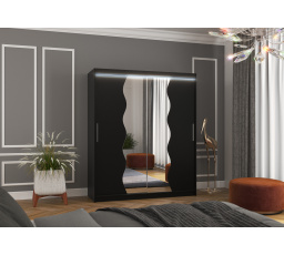 Posuvná skriňa so zrkadlom a LED osvetlením KANSAS 180 Čierna+Čierna