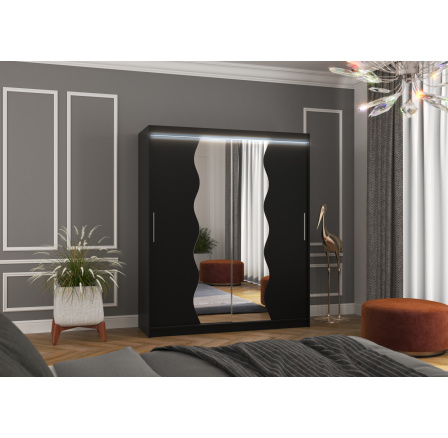 Posuvná skriňa so zrkadlom a LED osvetlením KANSAS 180 Čierna+Čierna