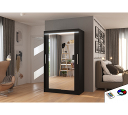 Posuvná skriňa so zrkadlom a LED osvetlením TIBAGO 120 Čierna+Čierna