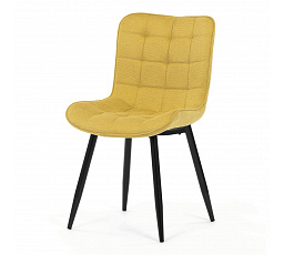 Jedálenská stolička, žltá látka, čierne kovové nohy