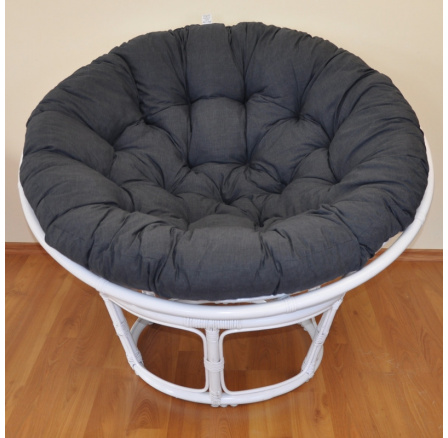 Ratanový papasan 100 cm biely, tmavosivá vložka