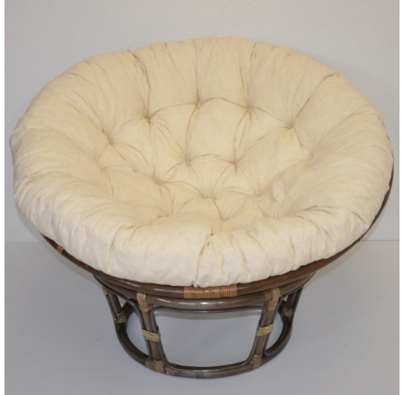 Ratanový papasan 115 cm hnedý - poduška svetlo béžový melír